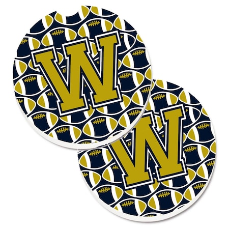 Carolines Treasures Letter W Football Blue and Gold  Cup Holder Car Coaster, PK2 CJ1074-WCARC